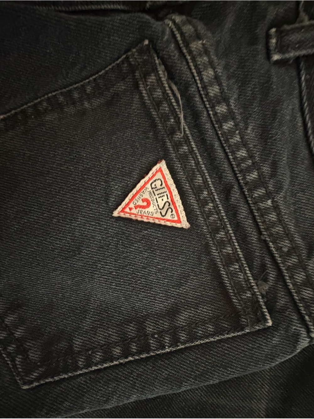 Vintage Guess Black Acid-Wash High-Rise Jeans with Gold Button